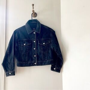 Little Mo & Co Black Denim Jean Jacket w/ Heart Buttons | 150 / 8-10